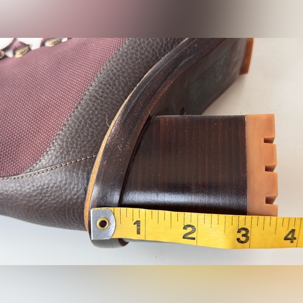 Tory Burch Miller Burgundy Canvas Lug Sole Lace Up Heel Boots Women’s size 8 - Picture 10 of 11